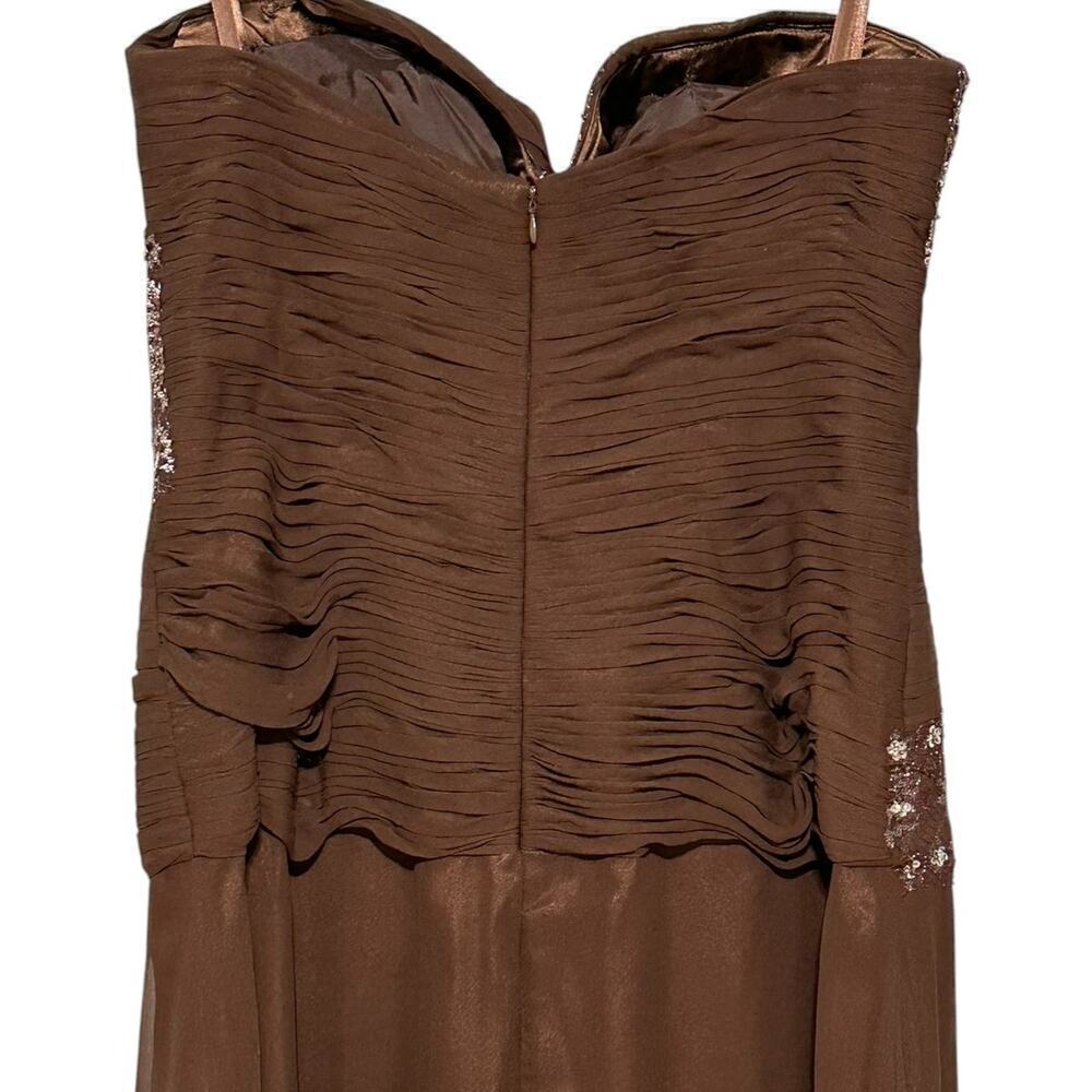 Jovani Strapless Pleated Sequence Full Length Evening Prom Gown Brown (16) - Picture 6 of 13